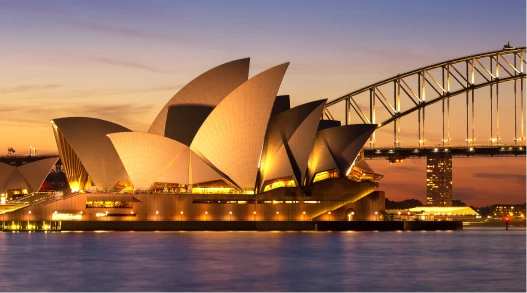 Sydney Opera House with the Sydney Harbour Bridge in the background